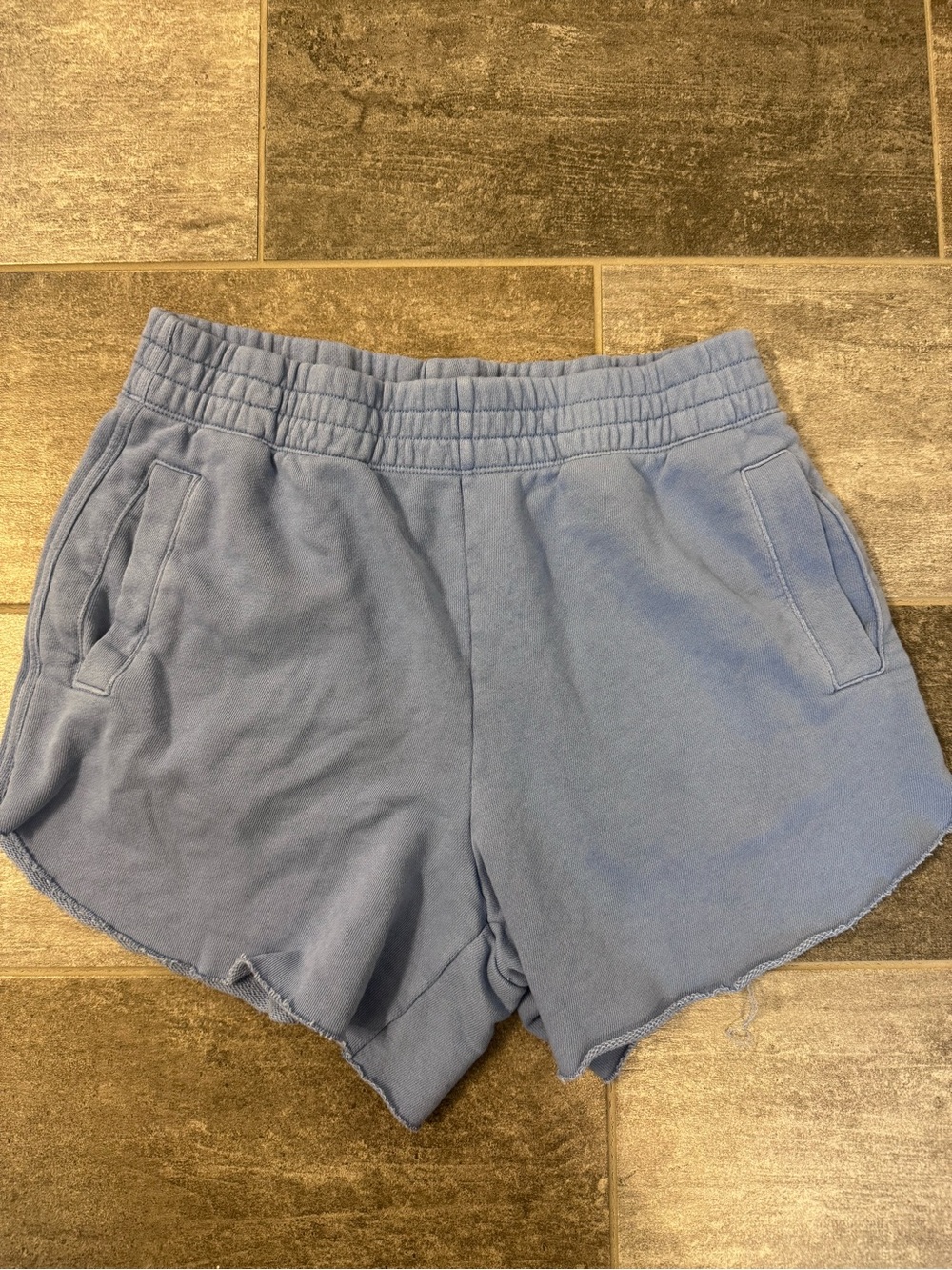 Aerie Light Blue Women's sweat Shorts, size med, raw hem, side pockets